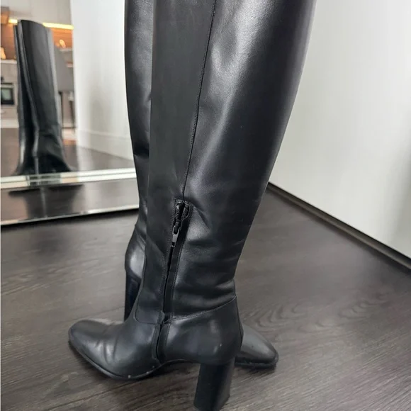 Zara Black Heeled Knee-High Leather Boots - Picture 9 of 9